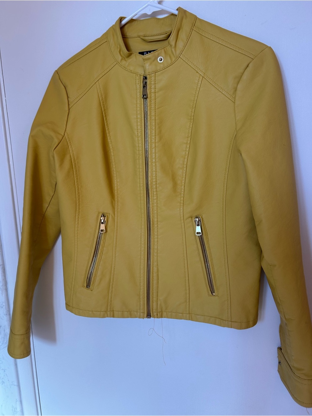 Baccini Mustard Yellow Zip-Front Faux Leather Jacket